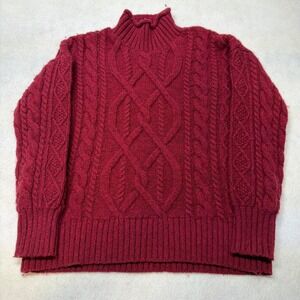 VINTAGE LL Bean Sweater Womens Large Red Mock Neck Knit Neck Wool Blend 90s